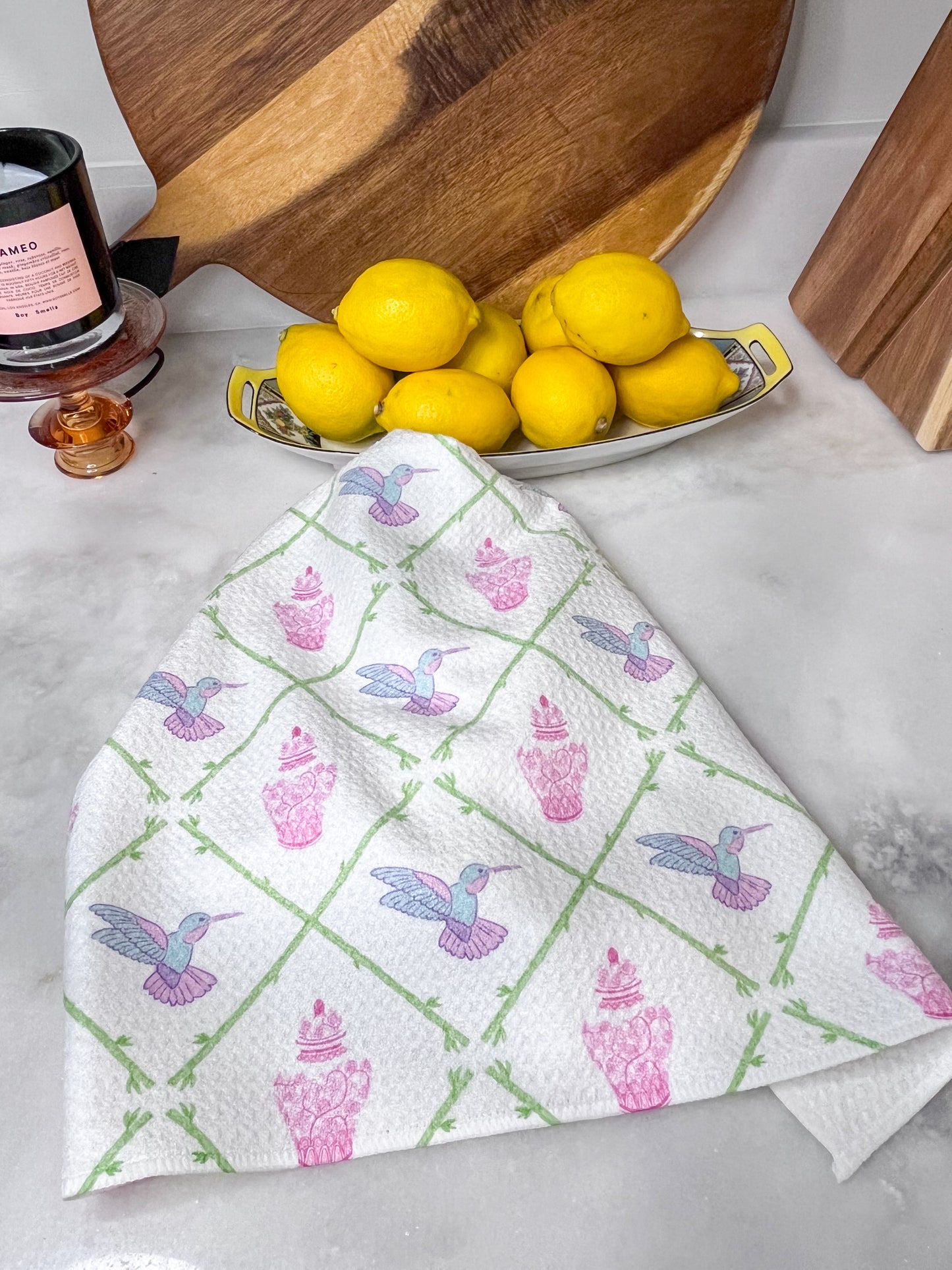 Hummingbirds & Ginger Jars Premium Waffle Weave Hand Towel - Absorbent & Quick Drying