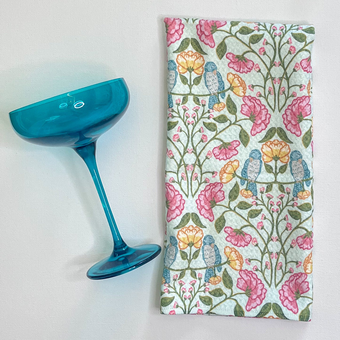 Tranquil Garden Birds in Light Premium Waffle Weave Hand Towel - Absorbent & Quick Drying
