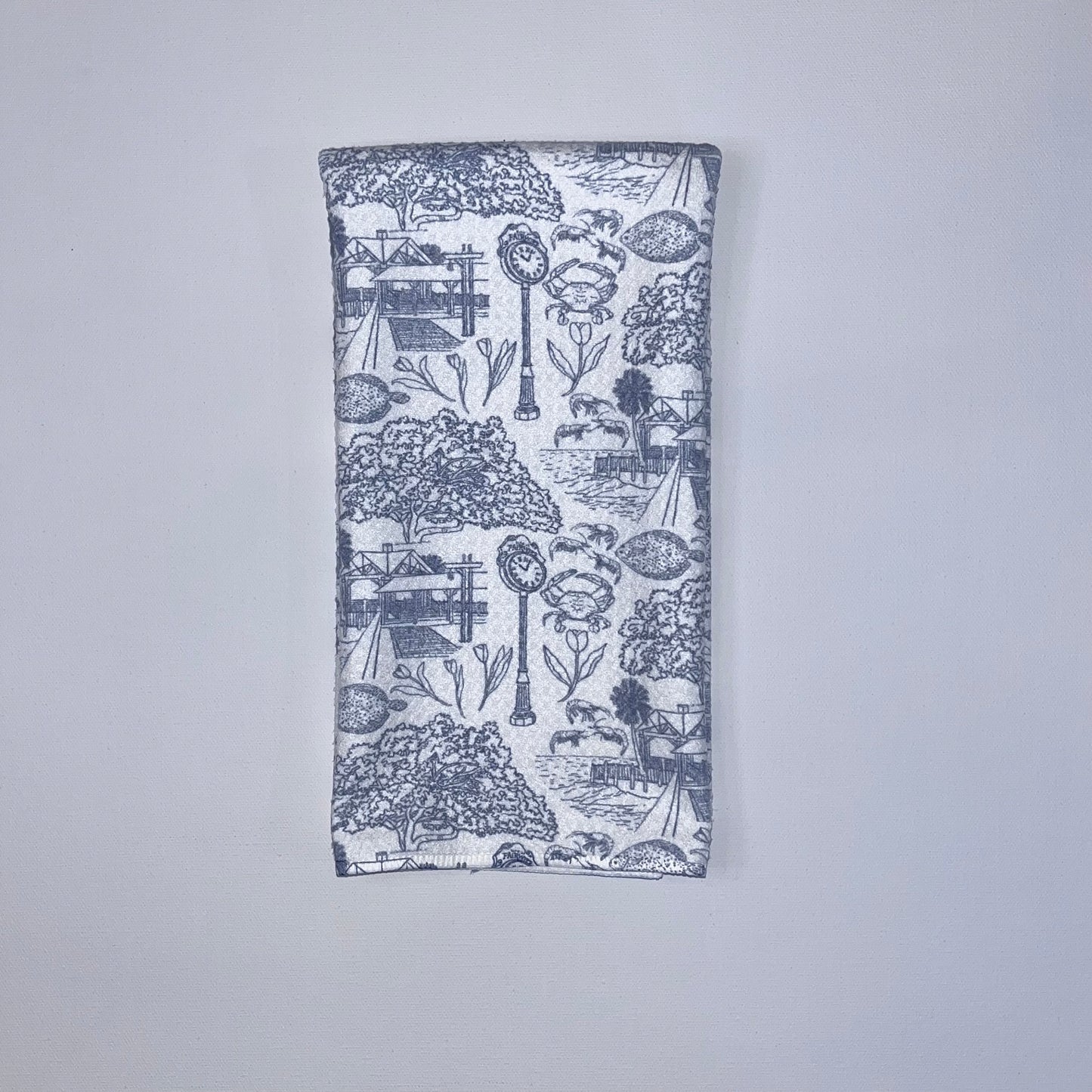 Fairhope Toile in Soft Blue Premium Waffle Weave Hand Towel - Absorbent & Quick Drying