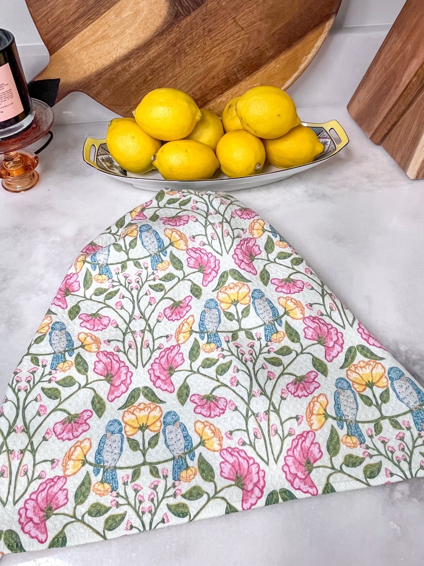 Tranquil Garden Birds in Light Premium Waffle Weave Hand Towel - Absorbent & Quick Drying
