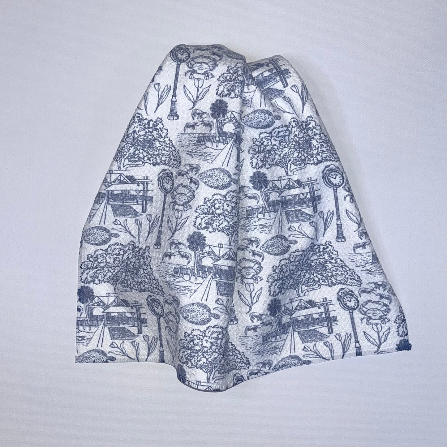 Fairhope Toile in Soft Blue Premium Waffle Weave Hand Towel - Absorbent & Quick Drying