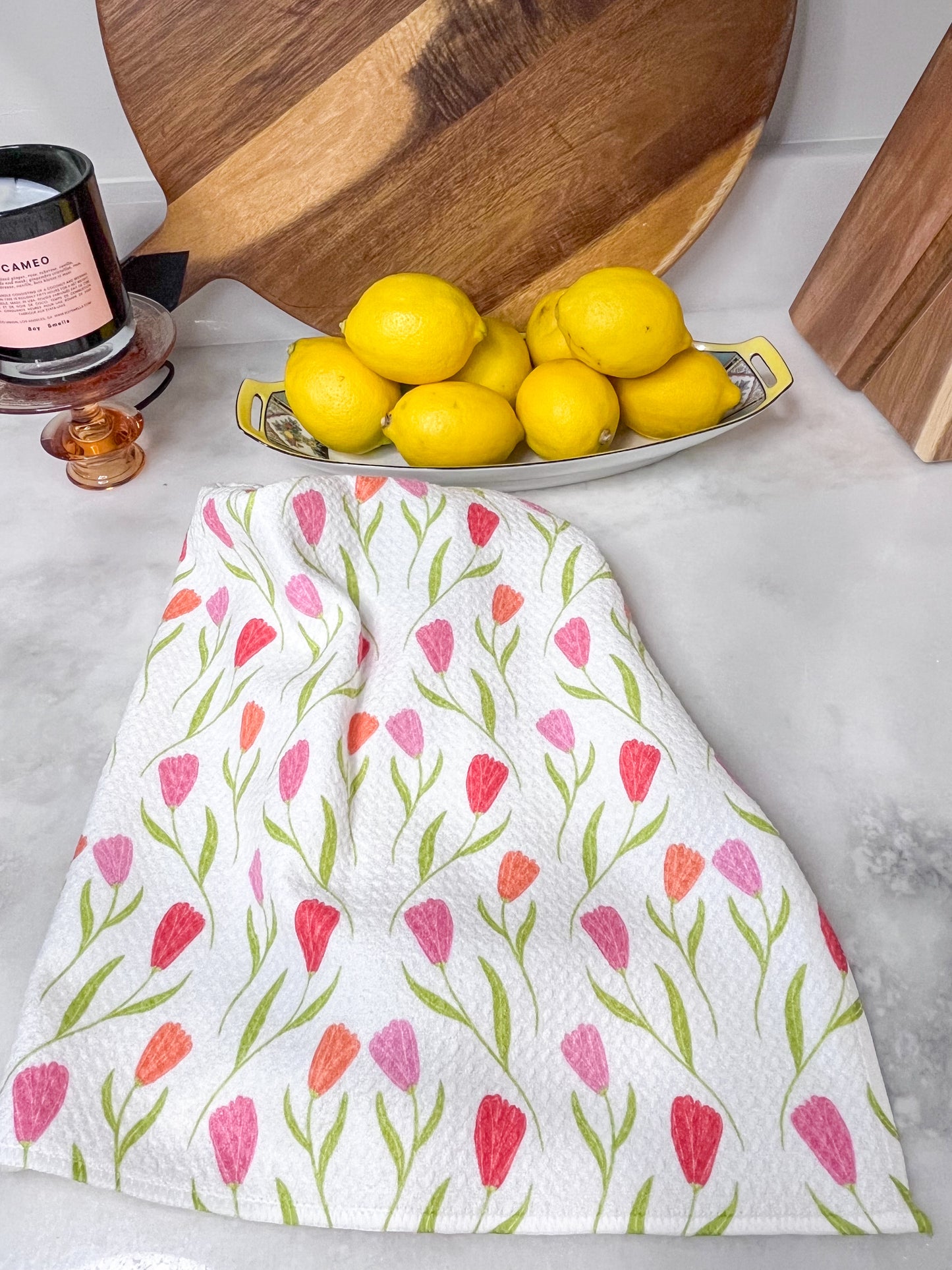 Cheerful Tulips Premium Waffle Weave Hand Towel - Absorbent & Quick Drying