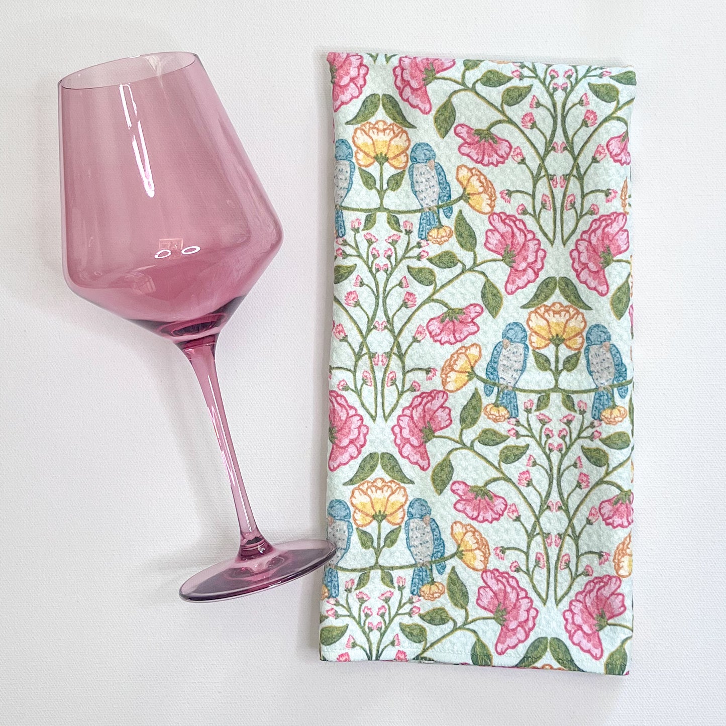 Tranquil Garden Birds in Light Premium Waffle Weave Hand Towel - Absorbent & Quick Drying