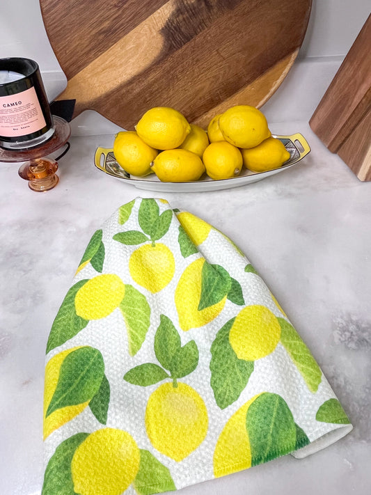 Lemony Lemons Premium Waffle Weave Hand Towel - Absorbent & Quick Drying