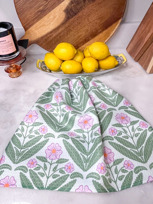 Pink Folk Flowers Premium Waffle Weave Hand Towel - Absorbent & Quick Drying