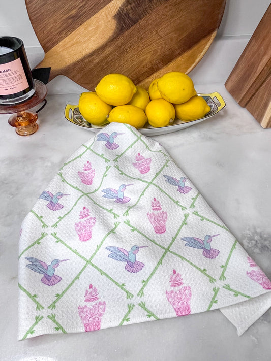 Hummingbirds & Ginger Jars Premium Waffle Weave Hand Towel - Absorbent & Quick Drying