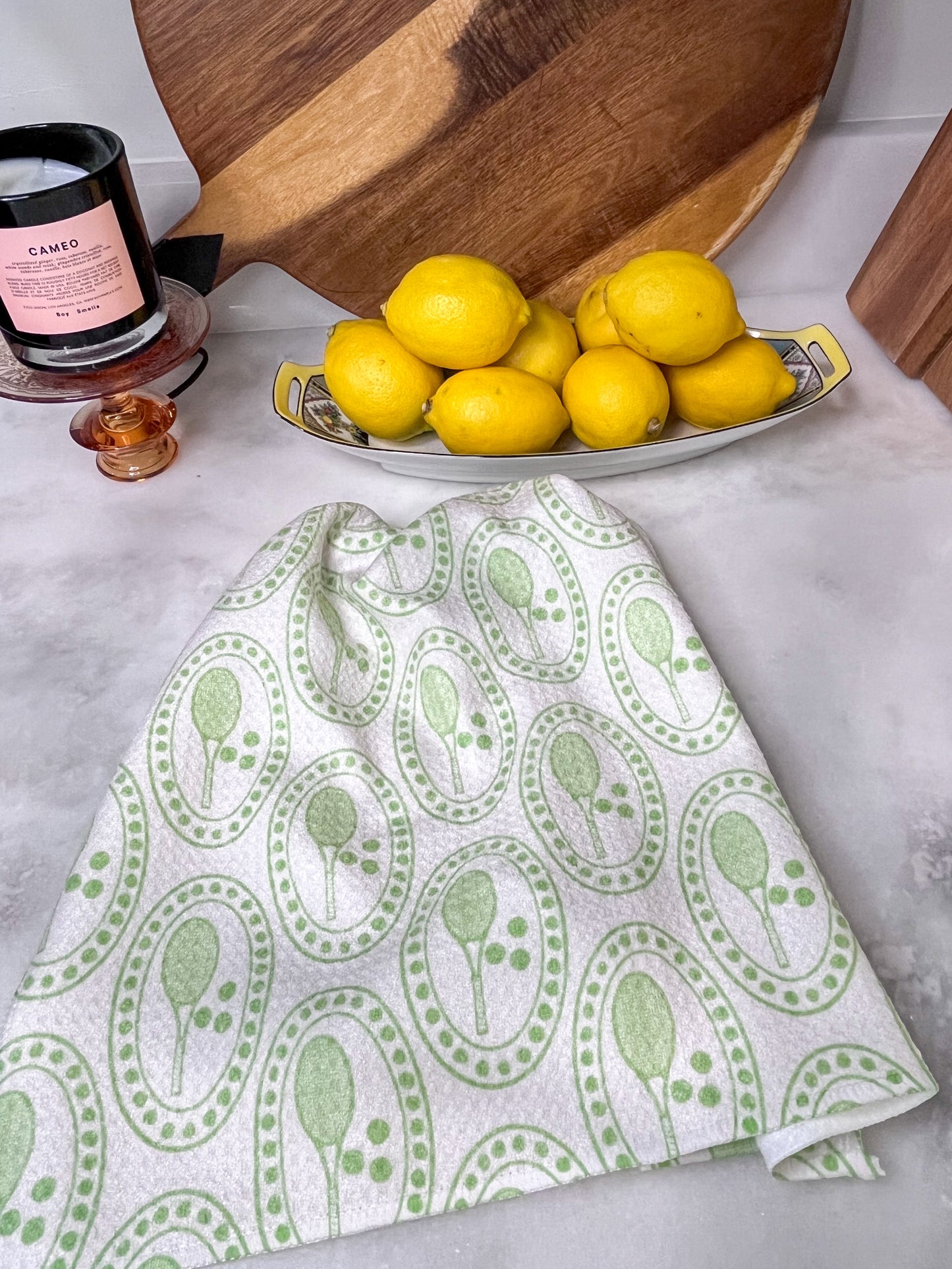 Green Tennis Medallions Premium Waffle Weave Hand Towel - Absorbent & Quick Drying