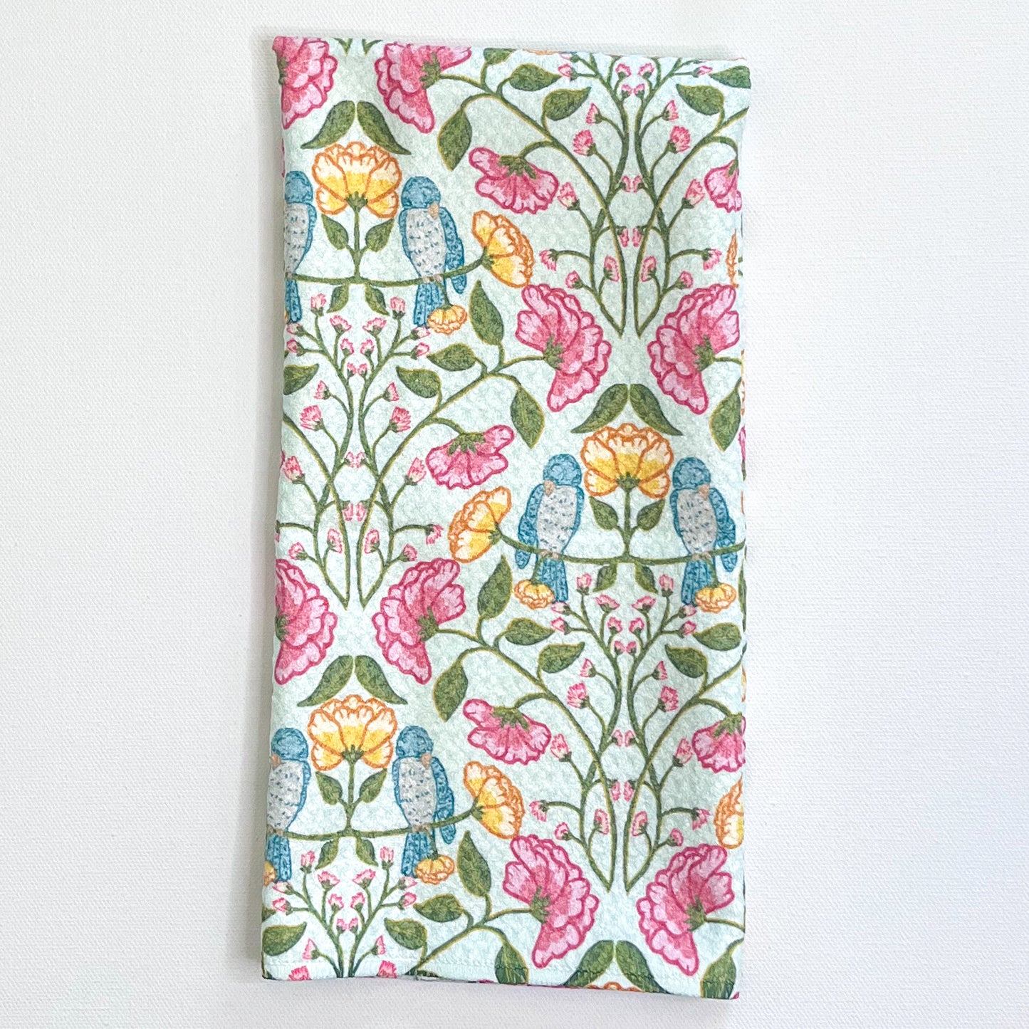 Tranquil Garden Birds in Light Premium Waffle Weave Hand Towel - Absorbent & Quick Drying