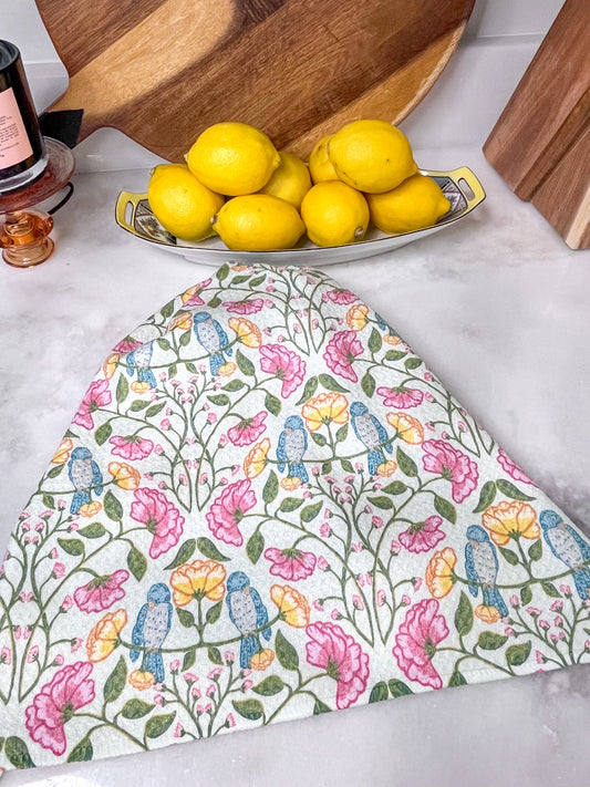 Tranquil Garden Birds in Light Premium Waffle Weave Hand Towel - Absorbent & Quick Drying