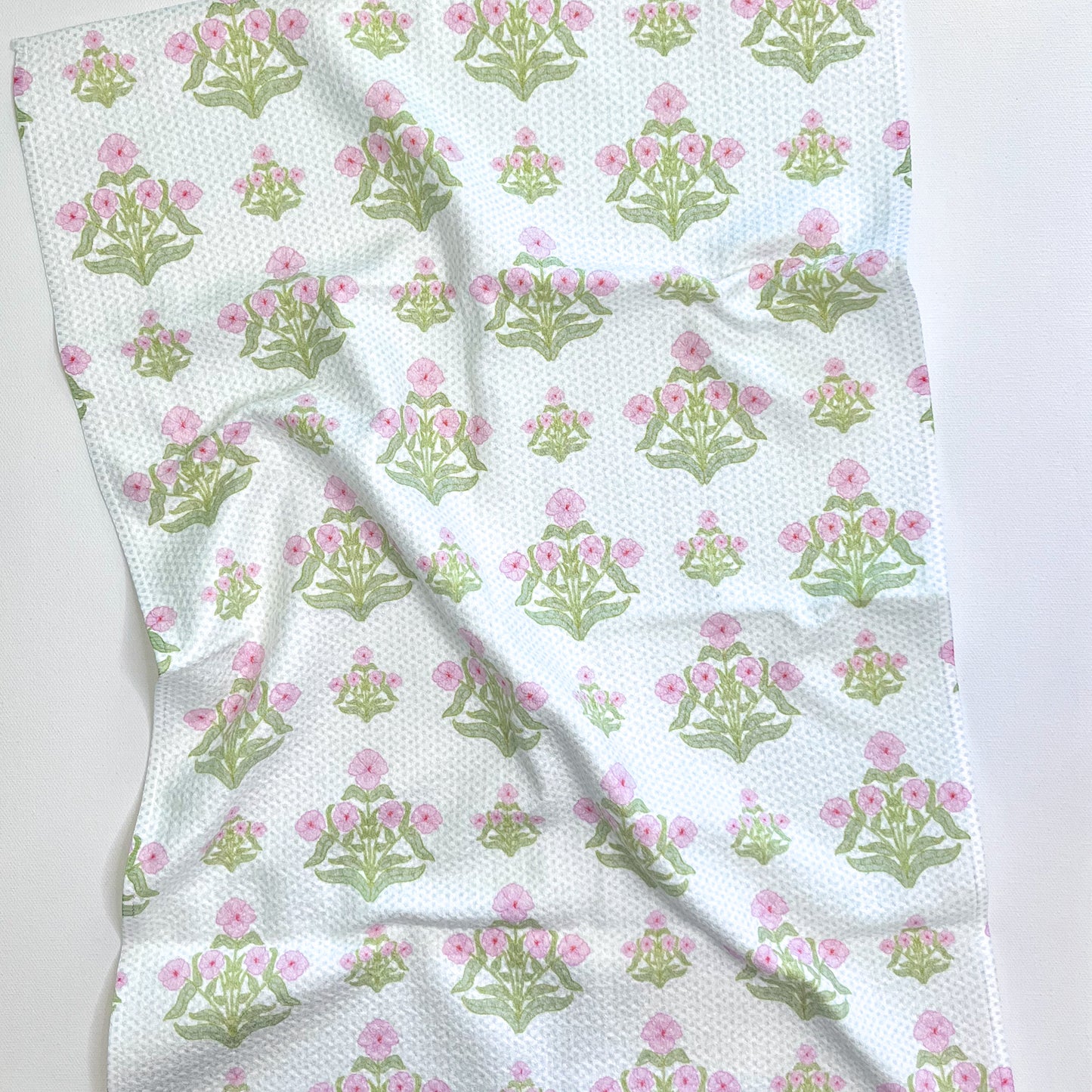 Andi Floral in Pink with Faint Polka Dots Premium Waffle Weave Hand Towel - Absorbent & Quick Drying
