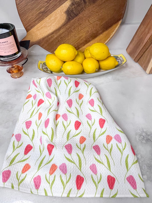 Cheerful Tulips Premium Waffle Weave Hand Towel - Absorbent & Quick Drying