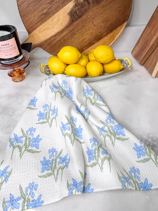 Blue Irises Premium Waffle Weave Hand Towel - Absorbent & Quick Drying
