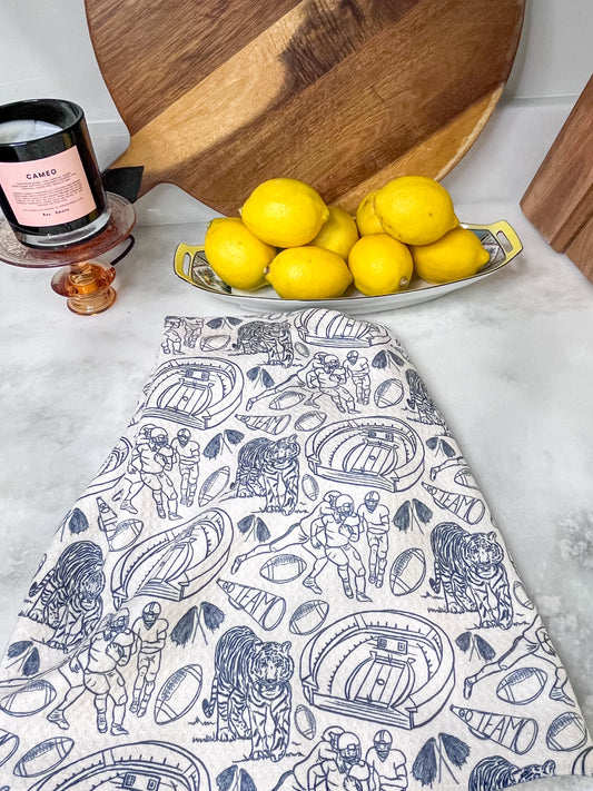 Navy Football with Tiger Premium Waffle Weave Hand Towel - Absorbent & Quick Drying